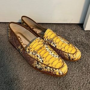Sam Edelman Yellow Snakeskin Loafers, Size 9 1/2